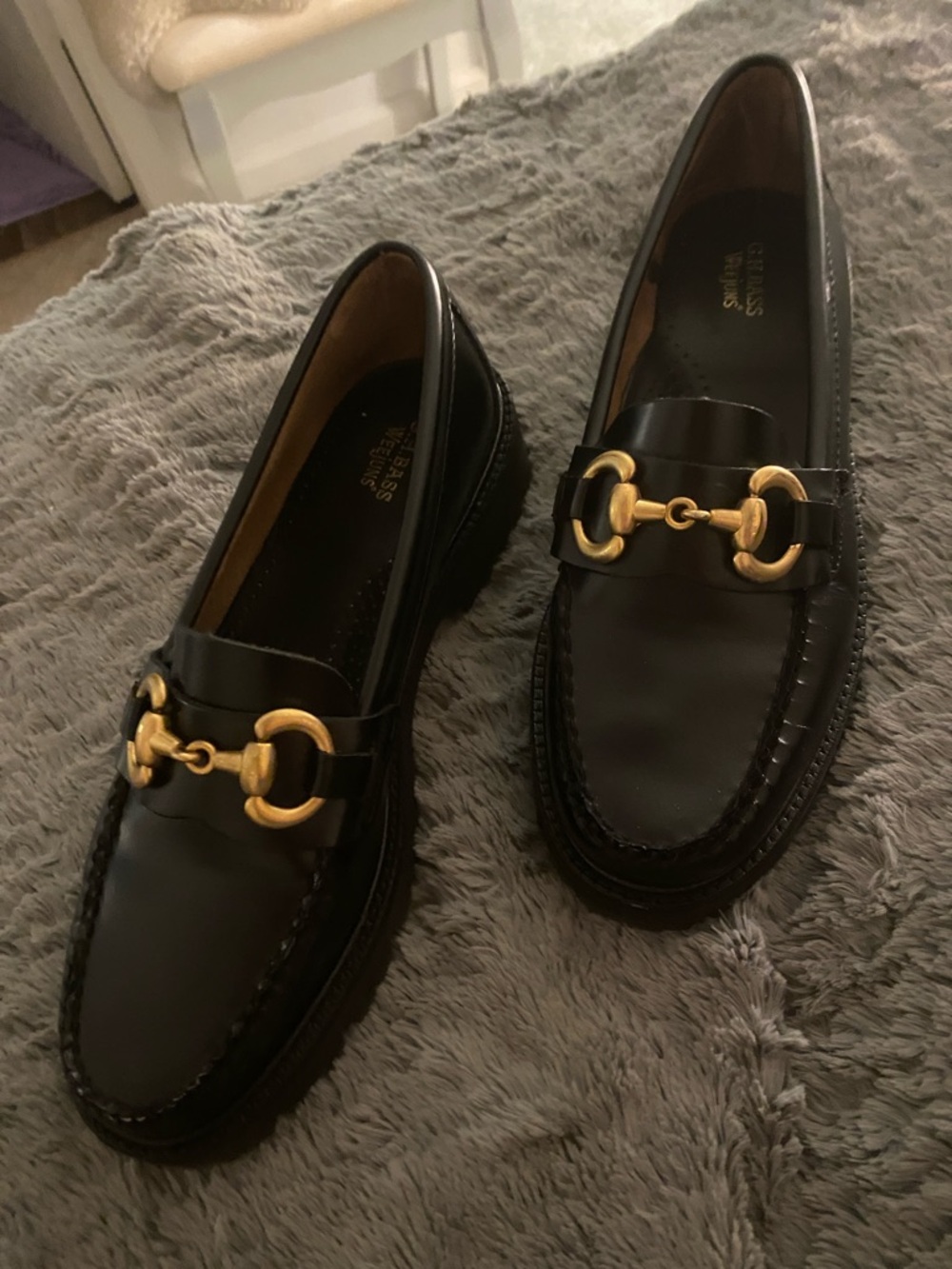 Black Leather Women’s Horsebit Loafers with Gold Hardware
